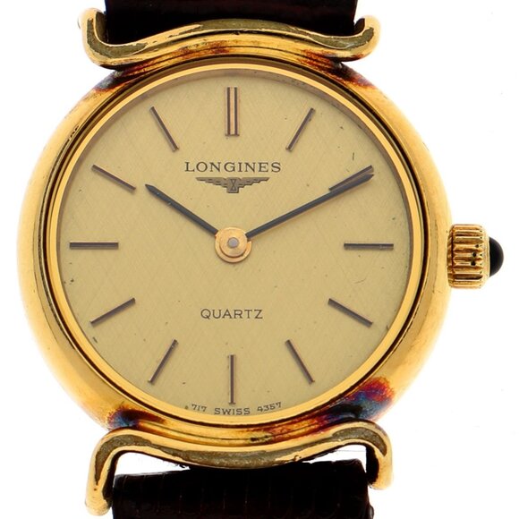 LONGINES Round 2 needles gold Gold Plated/leather QZ - Picture 1 of 6